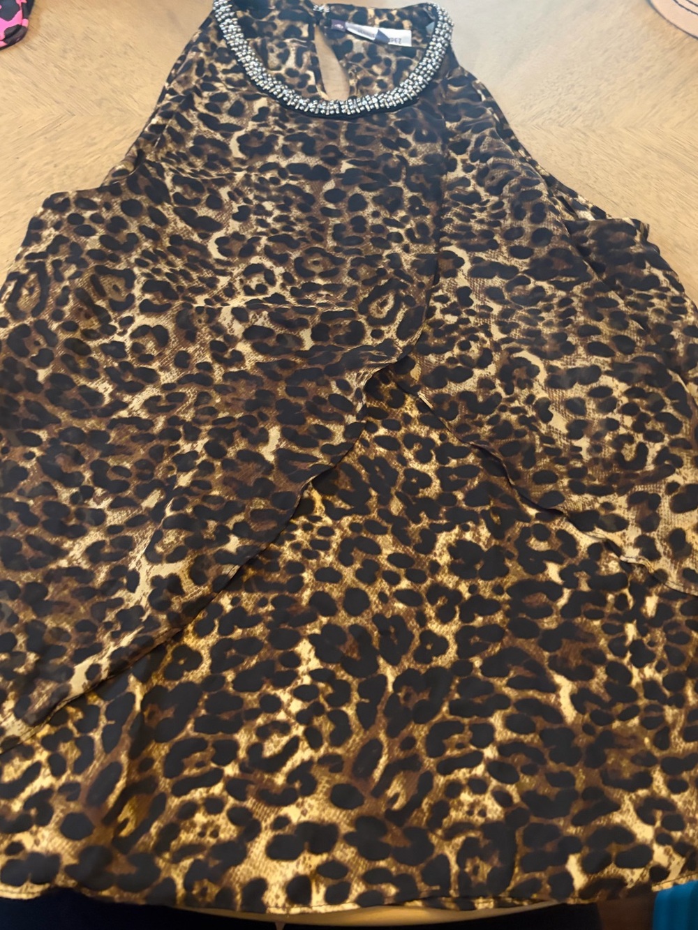 Leopard Print Halter Skirt with Embellished Neckline - Brown